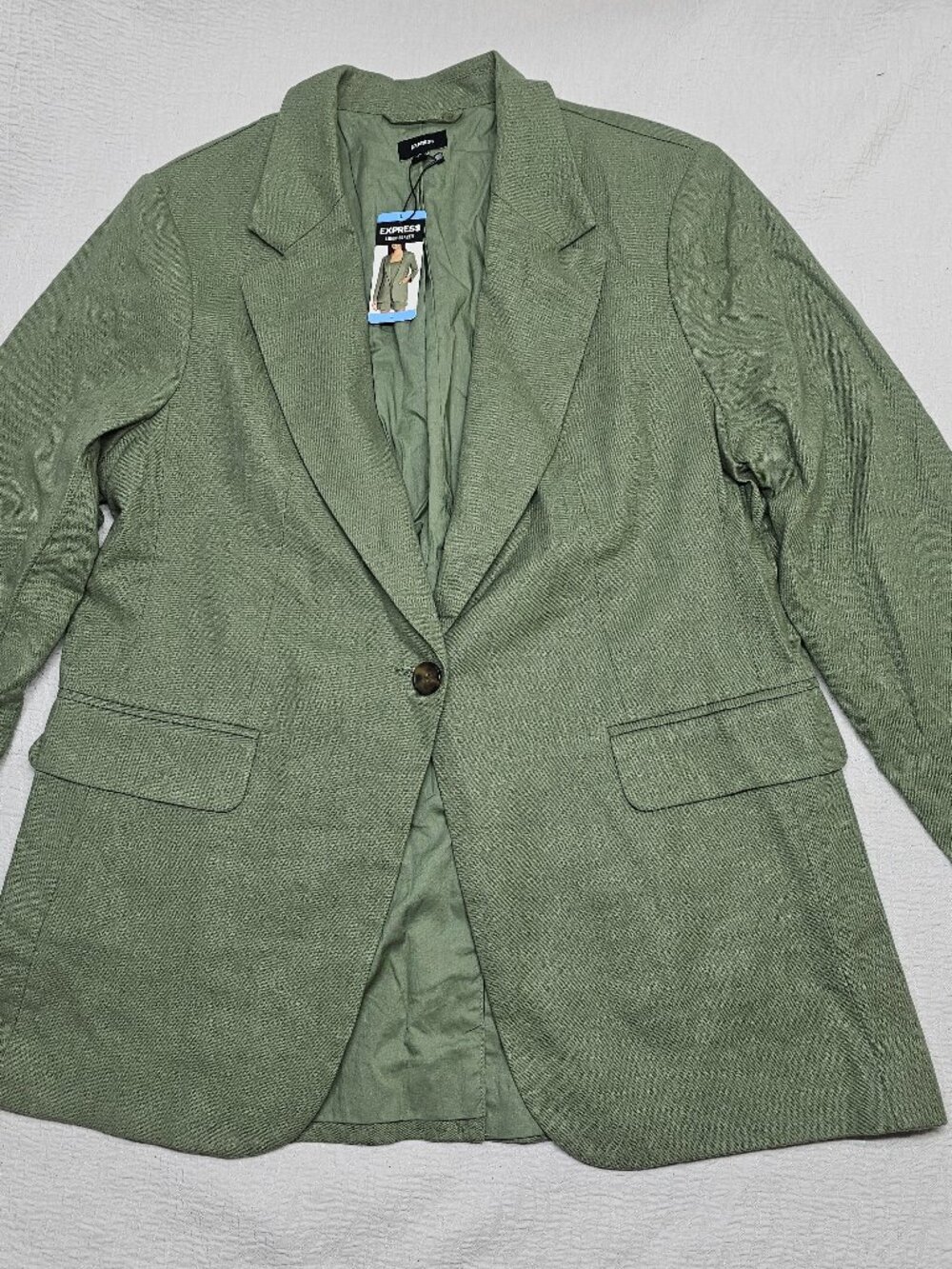 Express Women's Shoulder pads Button V-Neckline Soft Linen Blazer Size L - Picture 4 of 8